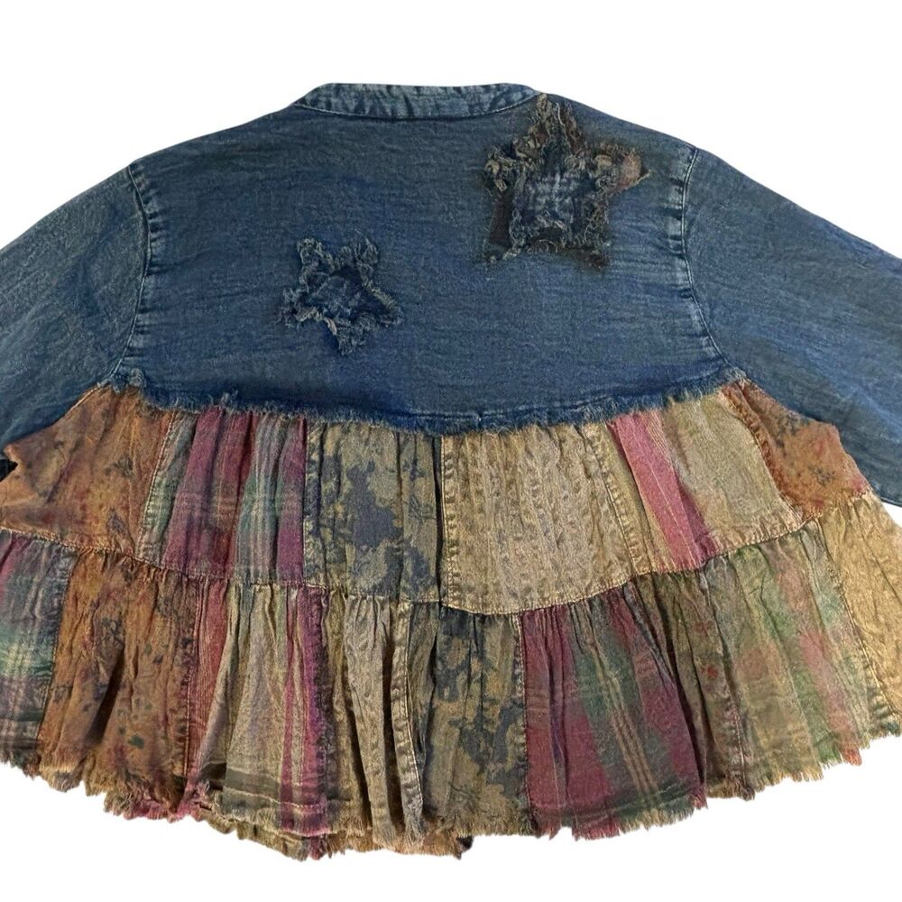 Young Threads Ruffle Patchwork Boho Denim Cardiga… - image 8